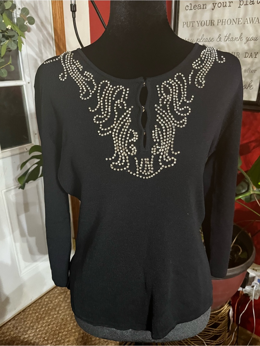 VTG Joseph A black knit shirt with rhinestones